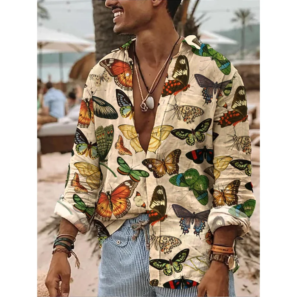 

Мужская рубашка с длинным рукавом и принтом бабочек