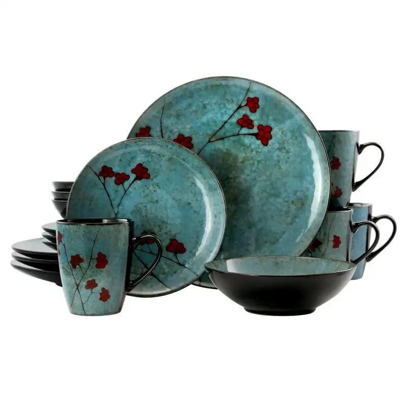 

Floral Accents 16 Piece Stoneware Dinnerware Set in Blue