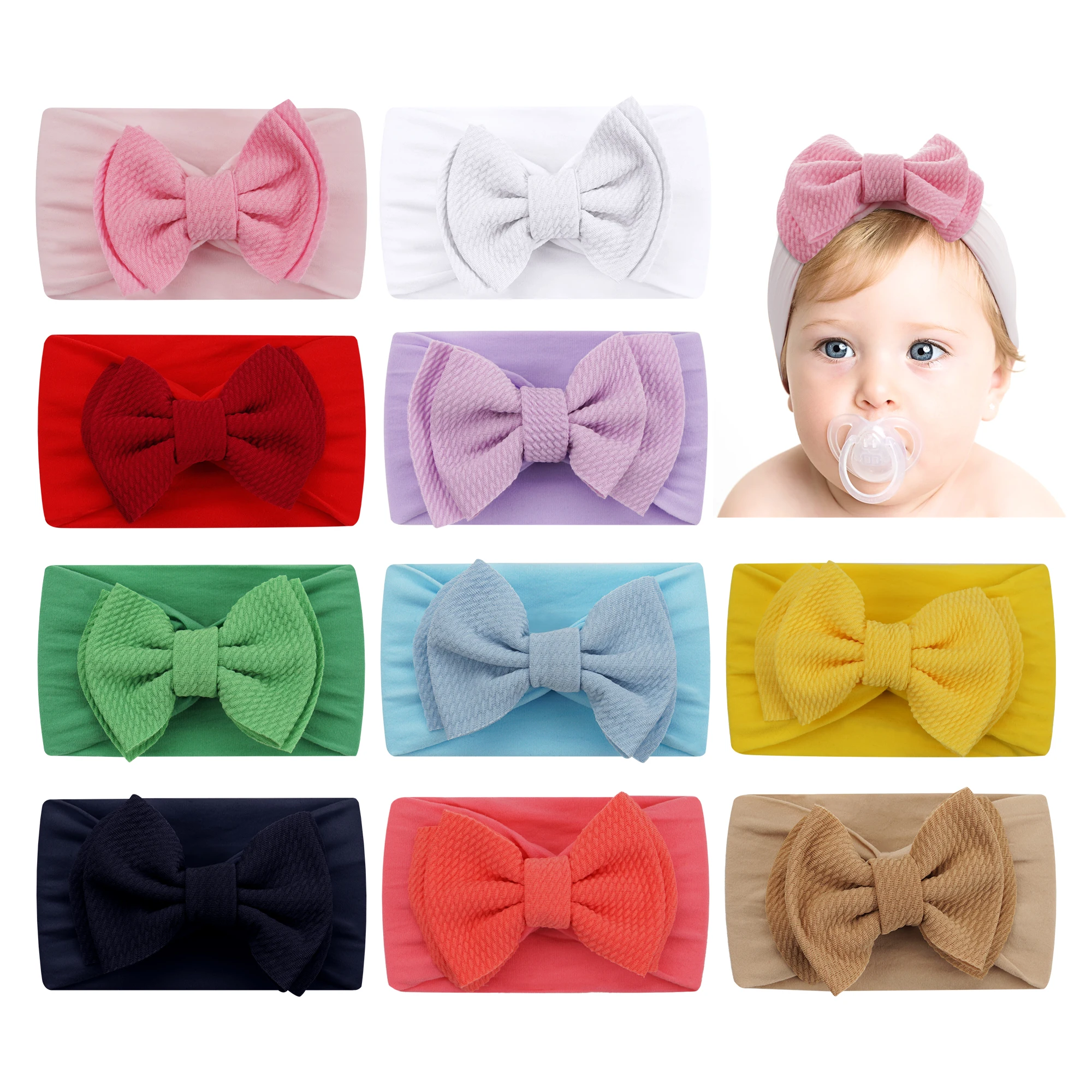 

5 Pcs Baby Girl's Headbands 4.5 Inch Hair Bows Soft Wide Nylon Headbands for Newborn Infant Toddler Photographic Accessorie