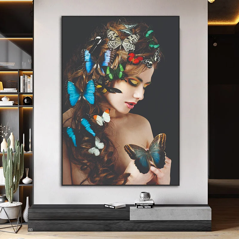 

Настенная картина с изображением женщины в молитве, постеры на холсте с принтом бабочки в скандинавском стиле, Современное украшение для го...