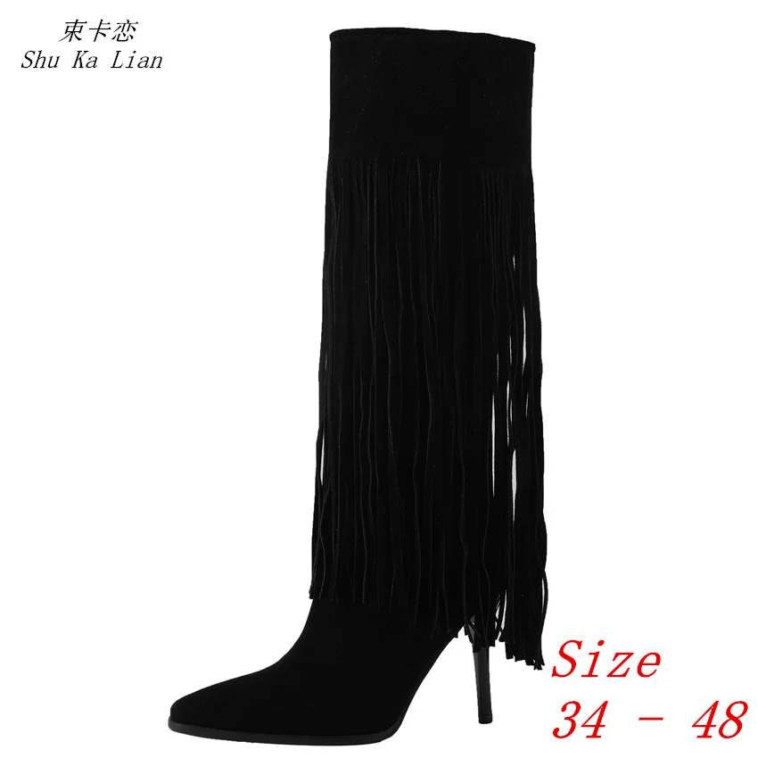 

Spring Autumn Women Mid Calf Boots High Heel Shoes Short Boots Woman Plus Size 34 - 48