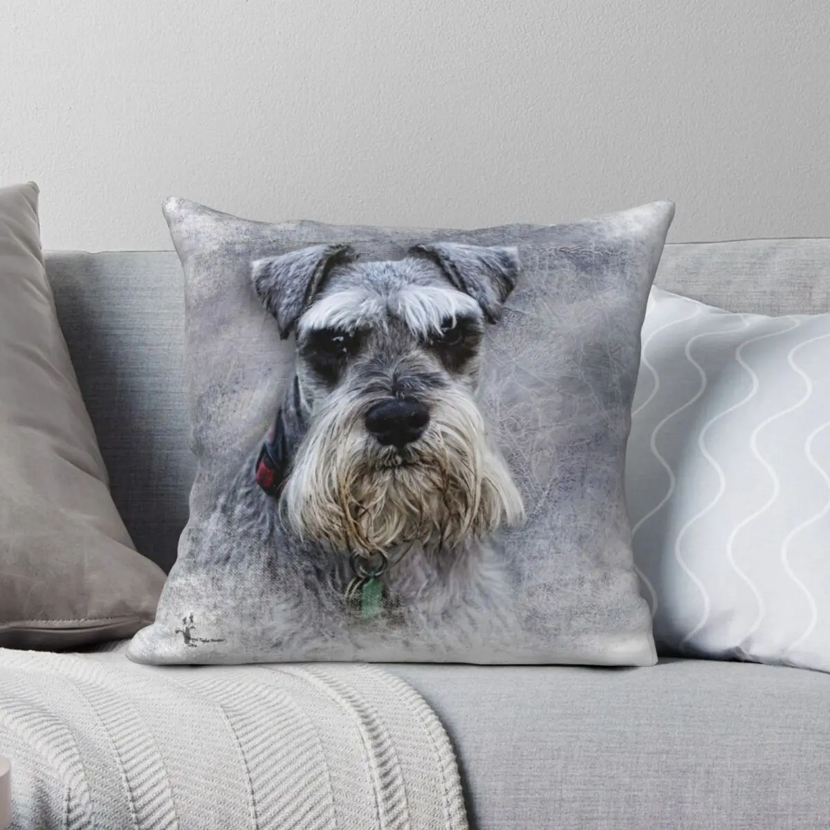 

Serious Schnauzer Pillowcase Polyester Linen Velvet Pattern Decorative Sofa Seater Cushion Case