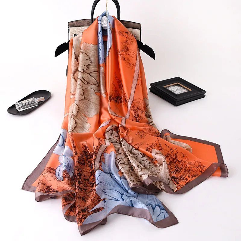 

2023 новый стиль, большой треугольный женский шелковый шарф Fuax, Модный женский уличный пляжный роскошный хиджаб 90x180 см, шелковый шарф