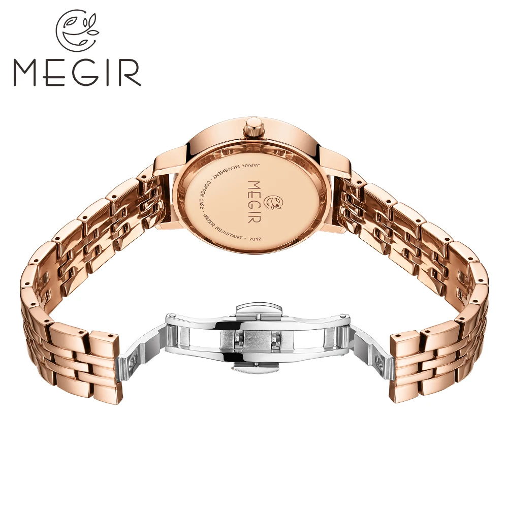

MEGIR 2021 New Stainless Steel Watches for Women Girls Luxury Rose Gold Dress Women Watches with Japan-Citizen Movement