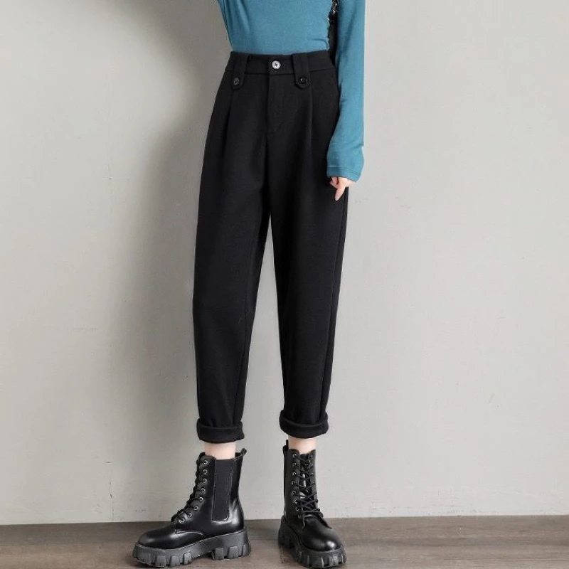 

Women Warm Harem Wooled Pants 2022 Autumn Winter Vintage Style Female High Waist Wool Pant Female Loose Cropped Trousers