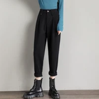 women warm harem wooled pants 2022 autumn winter vintage style female high waist wool pant female loose cropped trousers