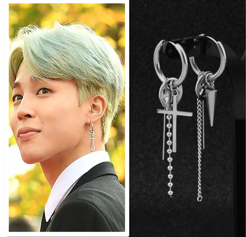 

2022 Korean Wave Summer New Park Jimin Same Style Stainless Steel Earrings Classic Cross Chain Celebrity Accessories Couple Gift