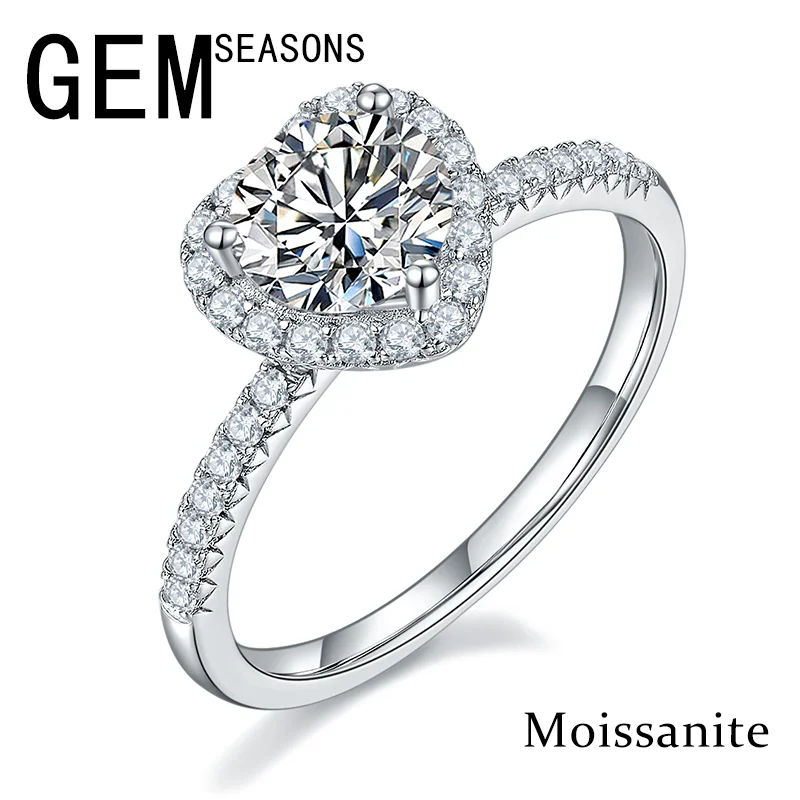 

Moissanite Ring 925 Sterling Silver 18K White Gold Plated 1Ct D Color VVS Diamond Cutting LOVE Design Wedding Jewelry