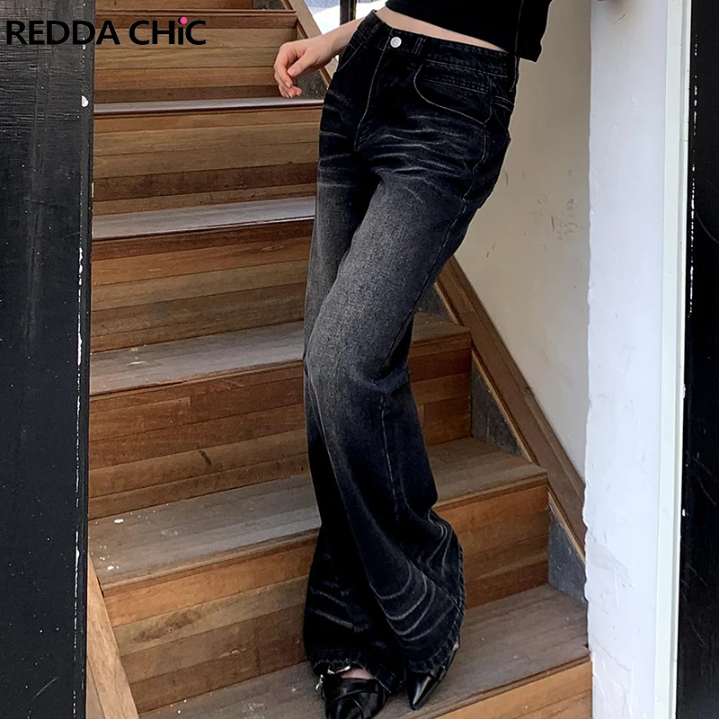 REDDACHiC Hipster Black Flared Jeans Women Trousers Vintage Y2k Emo Streetwear Bootcut Bell Bottoms Harajuku Acubi Fashion Pants
