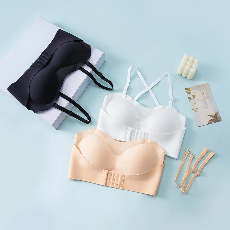 2pcs/set No Trace Strapless Women Underwear  Thin Section Gather Special Non-slip Can't Fall Tube Top No Steel Ring Sexy Bra