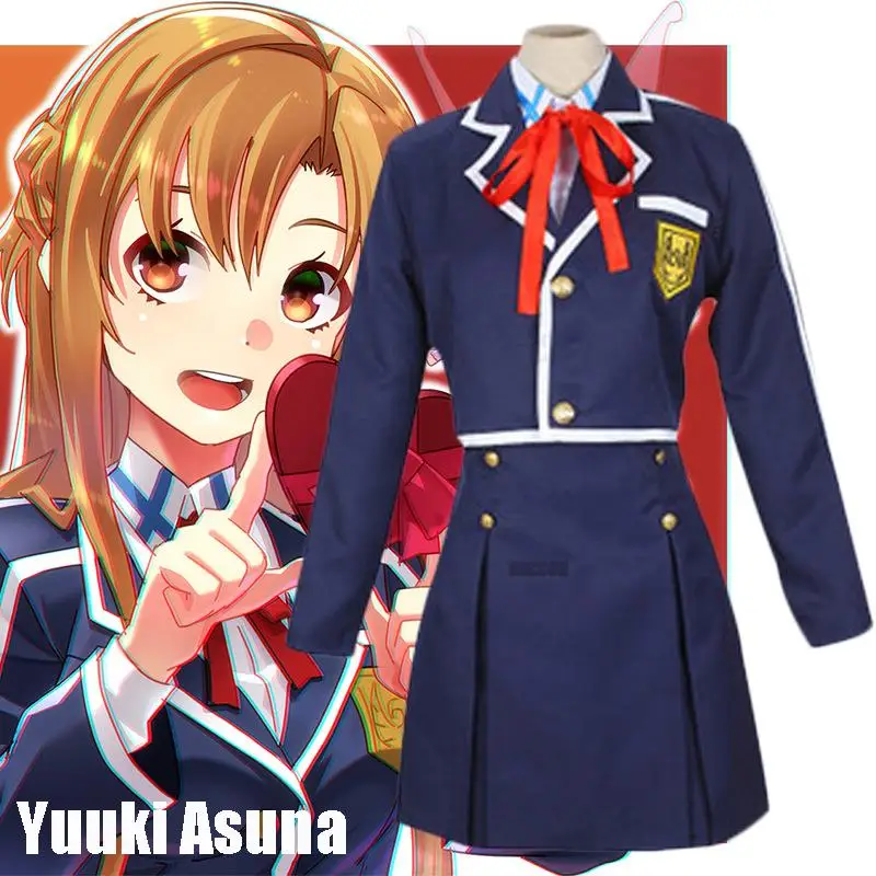 

Anime Sword Art Online SAO Yuuki Asuna Cosplay School Uniform Jacket Coat Shirt Skirt Anime Outfit Cosplay Costume Wig