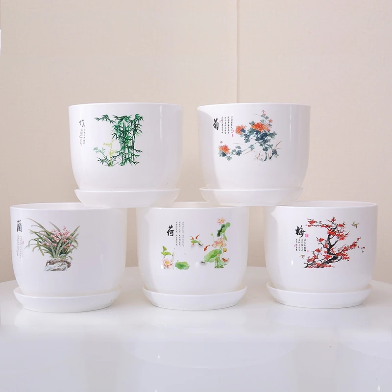 

2pcs Resin Material Hand-painted Chinese Style Plastic Flowerpot Orchid Pot Big Size Lotus groot Pot home decor garden art