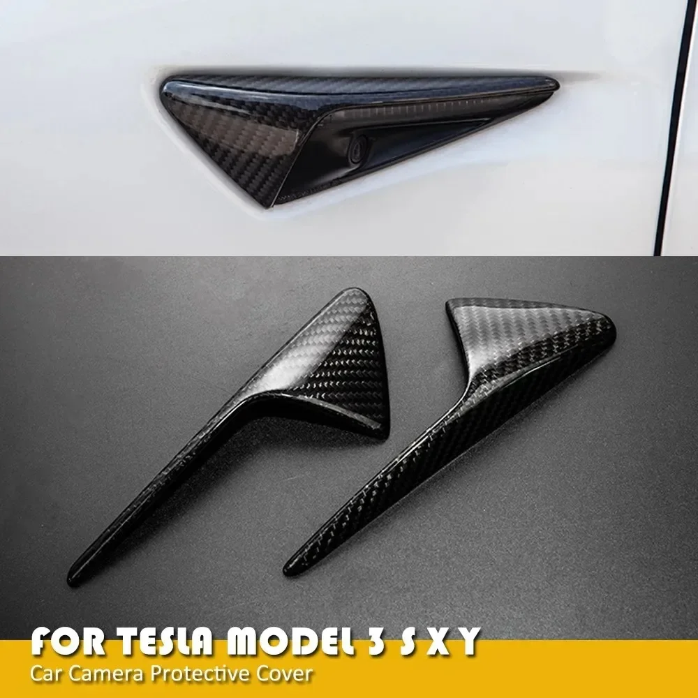 Фото Углеродное волокно для Tesla Model 3 17-22 S 12 -19X2016-22, модель Y, автомобильный боковой маркер, поворотник, крышка камеры, верхний слой крыла №1