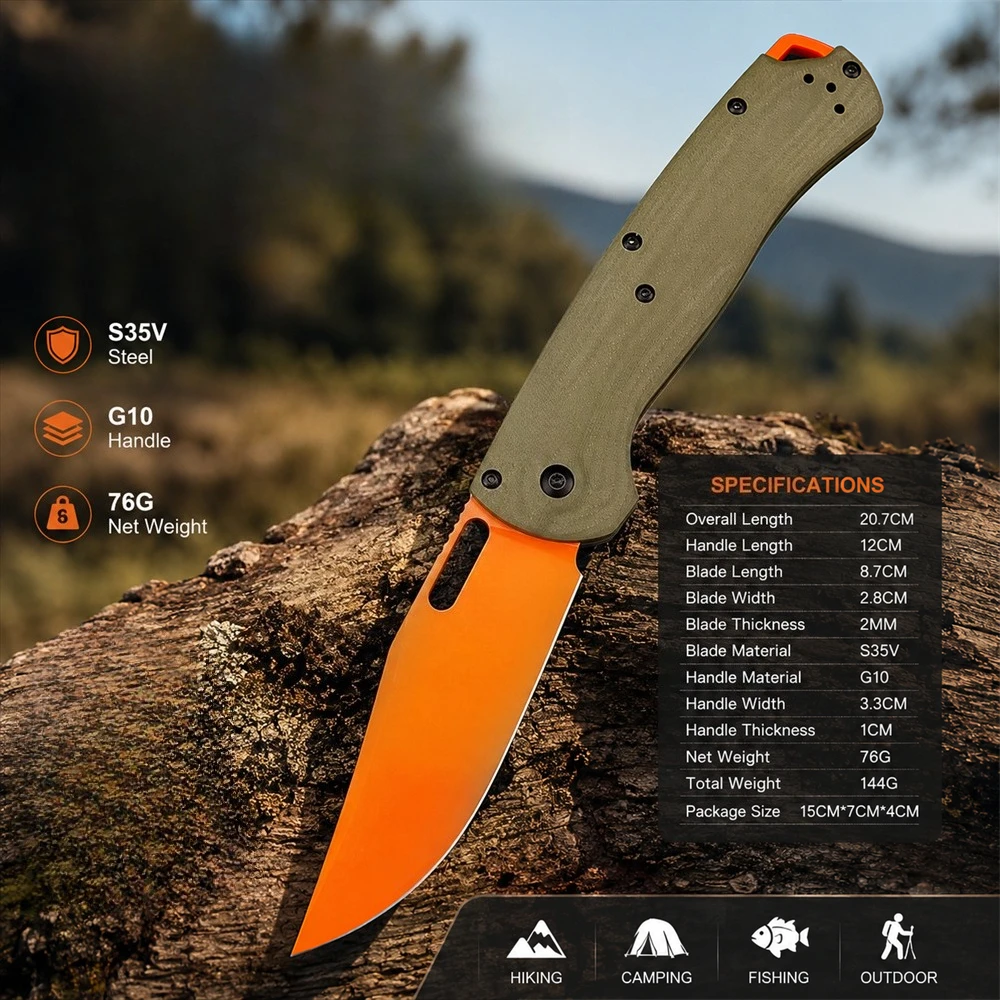 Фото Складной карманный нож Green G10 Handle BM 15535 с лезвием S35V для активного отдыха, кемпинга, рыбалки, охоты, многофункциональный инструмент для резки №1