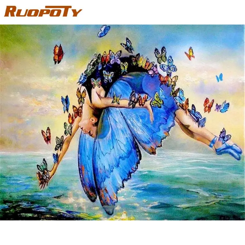 

RUOPOTY 5D Diamond Painting Full Square New Arrival butterfly figure Diamond Embroidery Portrait Mosaic Home Decor