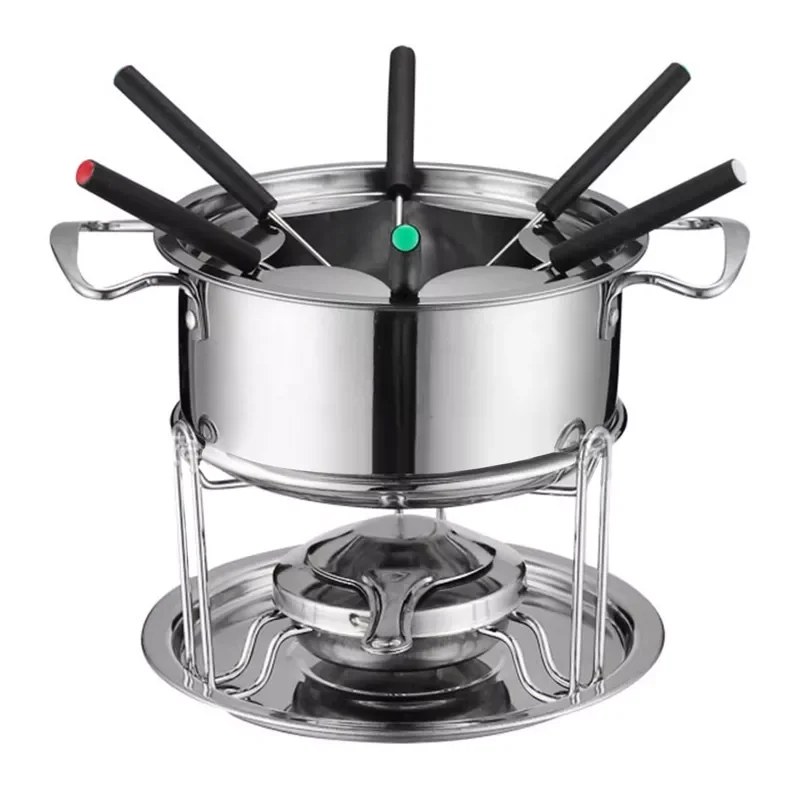 

10Pcs Set High Quality Stainless Steel Melting Furnace Ice Cream Melting Pot With 6 Forks Cheese Fondue Kitchen Accessories