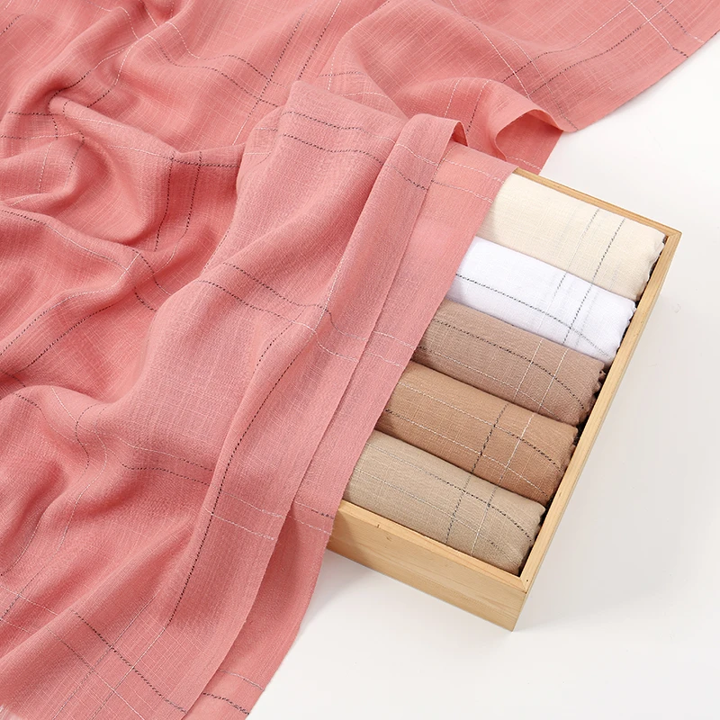 2024 клетчатый шарф с кисточками Женский хиджаб в мусульманском стиле однотонный