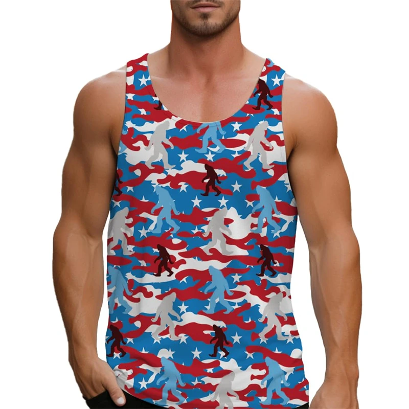 Camouflage Bigfoot Men's Sleeveless T-Shirt Vest Clothes Sasquatch Pattern Print Outdoor Casual Man Gym Tee Pullover Sportwear