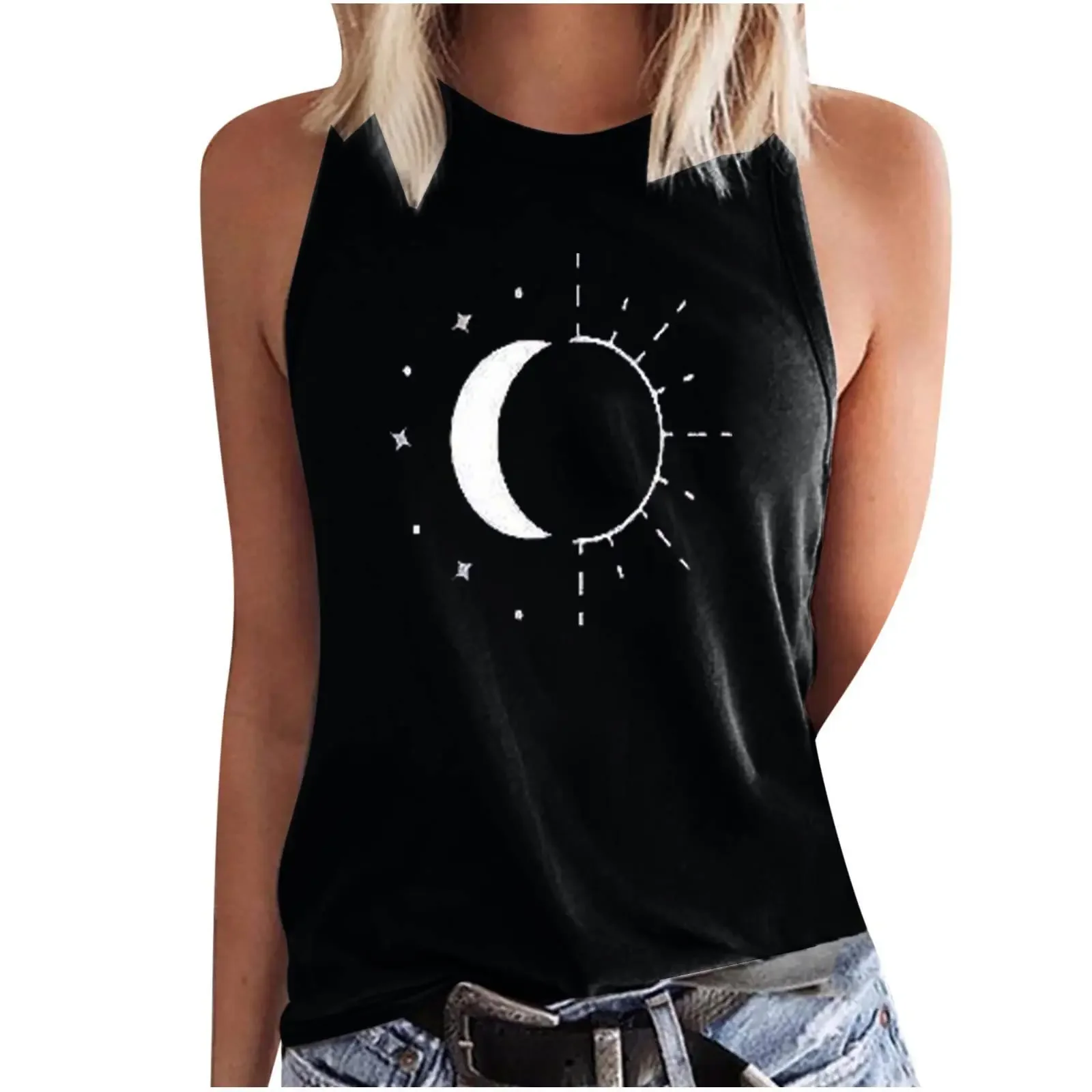 В наличии новая женская футболка без рукавов средней длины с круглым вырезом