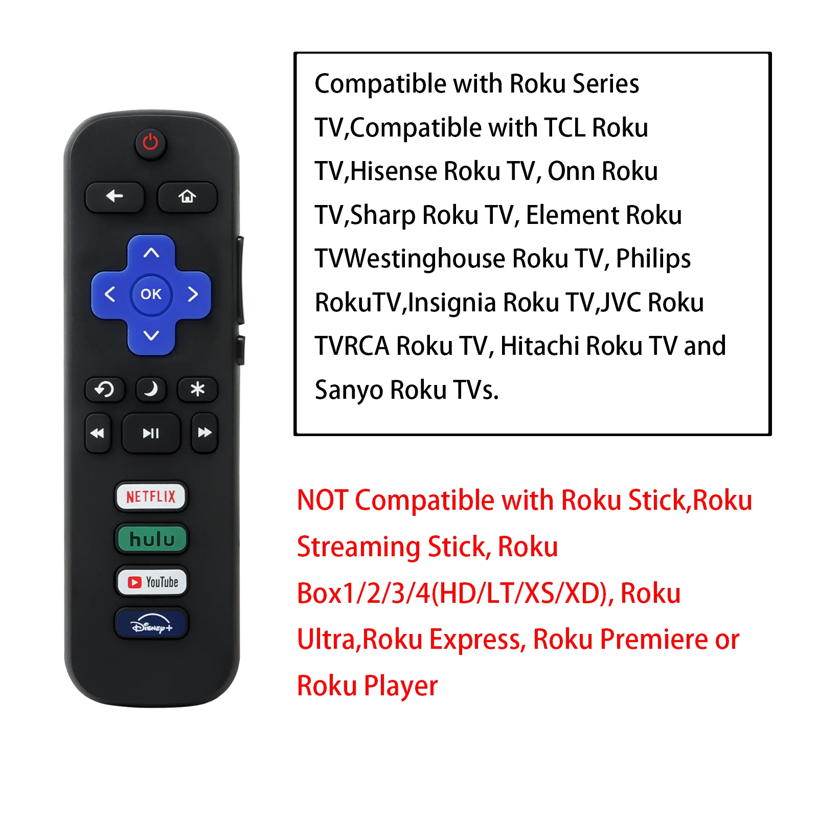 Control Compatible For Roku Tv Controller With Shortcut Butt