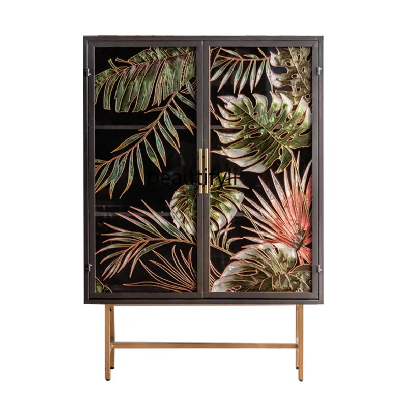 

yj American Handmade Enamel Cabinet Hallway Storage Shoe Cabinet Double Door Sofa Side Cabinet