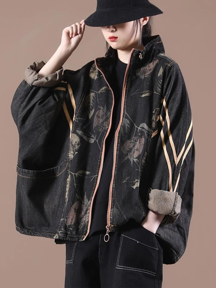 Осенняя Новинка 2021 черная джинсовая куртка Max LuLu с принтом женские пальто в