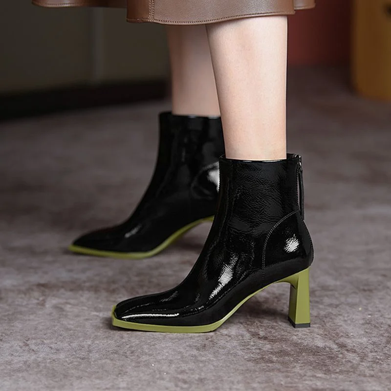

Женские короткие ботинки на высоком каблуке, осенне-зимние простые модные ботинки на толстом каблуке с квадратным носком и молнией сзади, новинка 2023