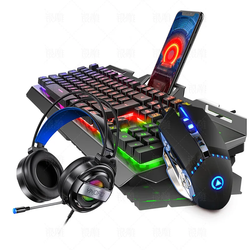 3 in 1 Gaming Keyboard Mouse Headset Set Mechanical Feel Game 104 Keys 3200DPI Mice Headphone Combos for PC Gamer