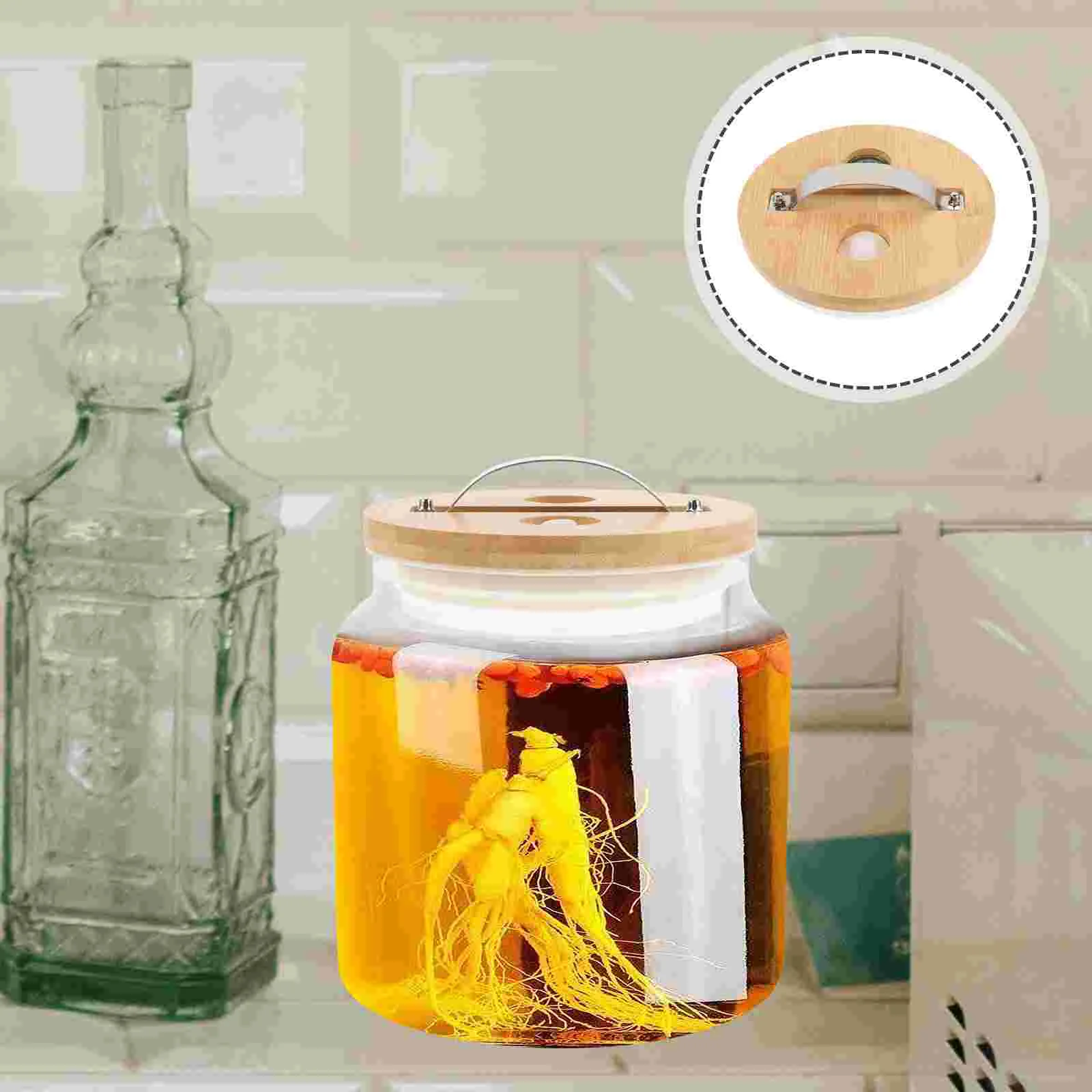 

Home Bamboo Lid Exhaust Valve Jar Lids Glass Bottle House Decorations Multi-use Round Home+decor