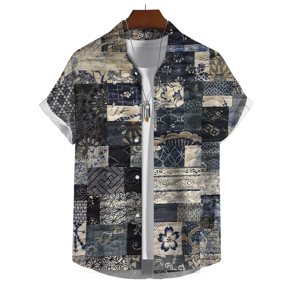 

New Men'S Shirt 3d Rag Patchwork Print Fashion Men Clothing Loose Oversized-Shirt Beach Party Hawaiian Shirt Casual Short Sleeve