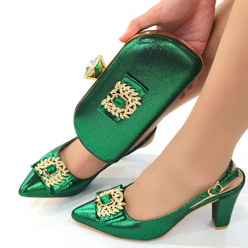 

2022 итальянский дизайн, итальянские женские туфли и сумочки для сочетания в зеленом цвете, Высококачественная женская обувь, подходящая руч...