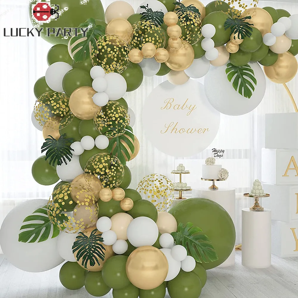 

Avocado Green Balloons Garland Arch Creamy White Retro Olive Green Balloon for Wedding Birthday Party Background Decor