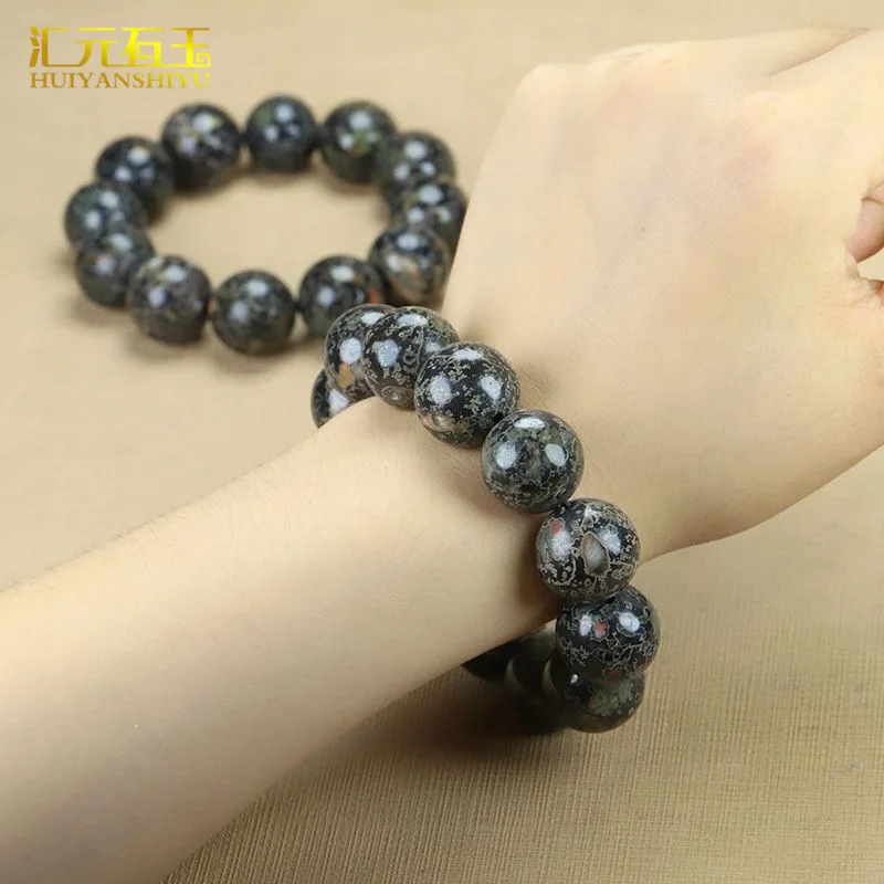 Фото Натуральный браслет Ruyang Plum Blossom старого типа Anshan Rock Jade унисекс с круглыми бусинами №1