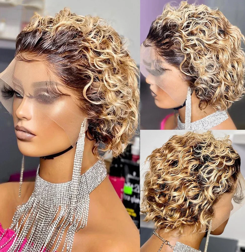 

Short Pixie Cut Wig Cheap Human Hair Wigs Kinky Curly Bob Wig Transparent Lace Frontal Wig For Women Full Machine Human Hair Wig