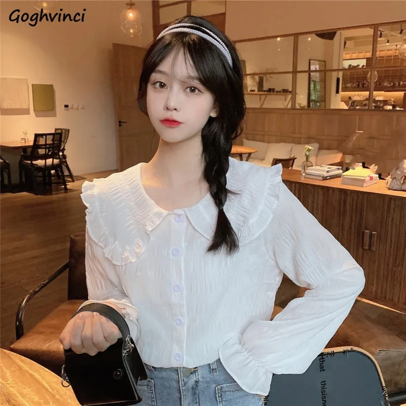 

Shirts Women Preppy Style Simple Lovely Sweet Lady College Young All-match Basic Edible Tree Fungus Spring Camisas De Mujer Cozy