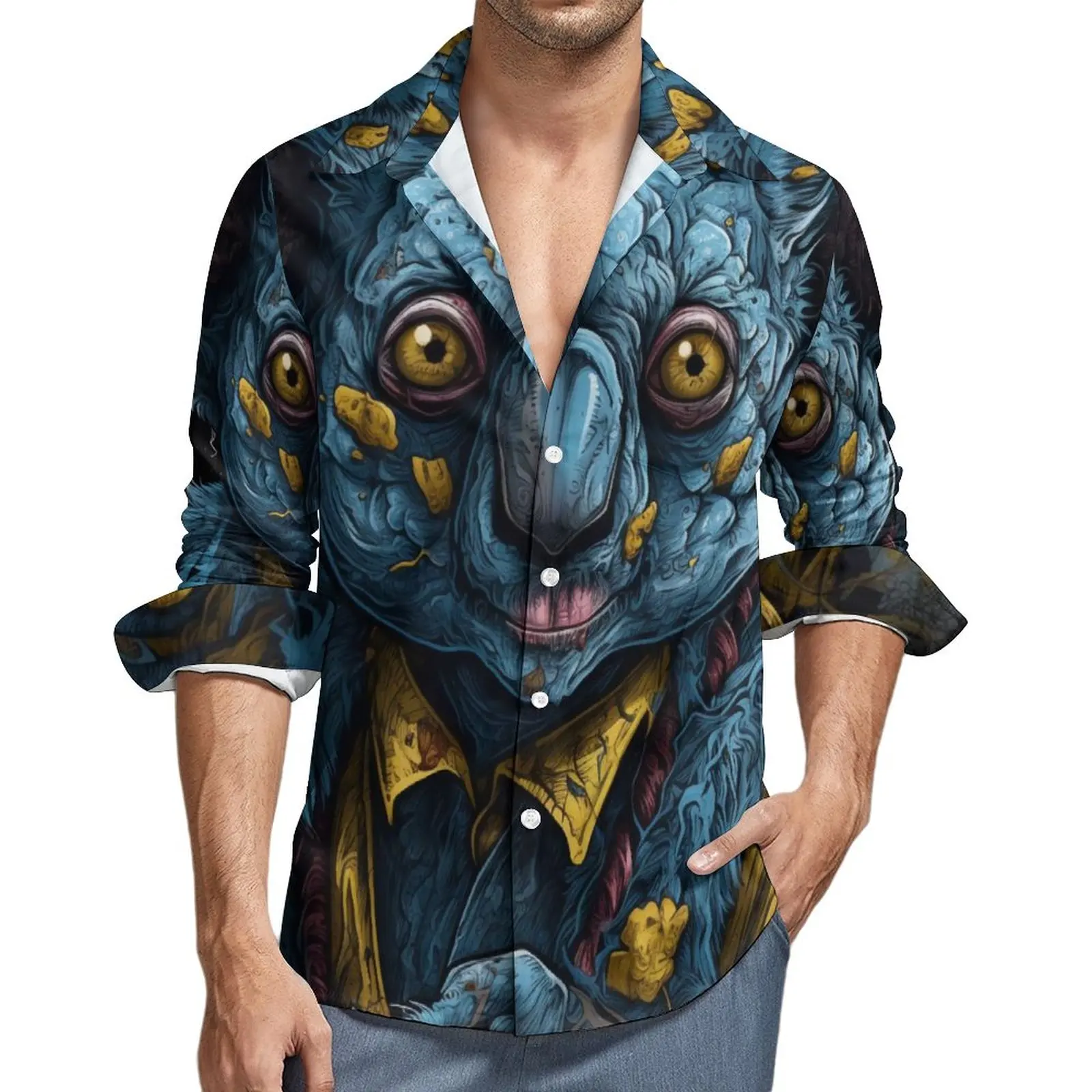

Koala Shirt Zombie Portraits Casual Shirts Long Sleeve Custom Y2K Blouses Spring Retro Oversized Clothing