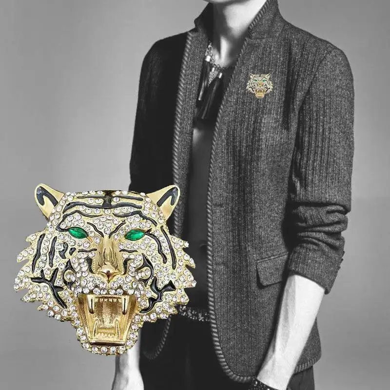 

Rhinestone Roaring Tiger Brooche Big Tiger Head Women Party Brooch Pin Gift Men