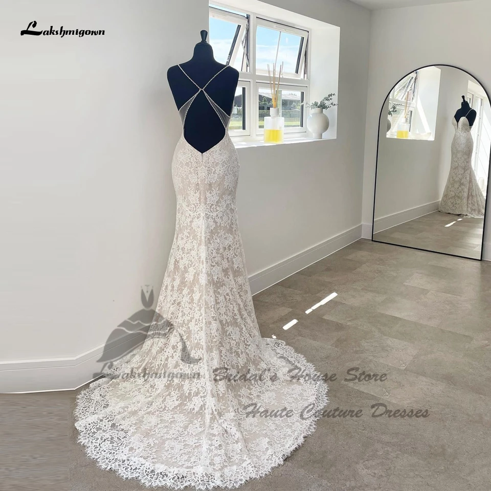 

Lakshmigown пикантное женское кружевное свадебное платье цвета шампанского с юбкой-годе для невесты 2023 элегантные свадебные платья с открытой с...
