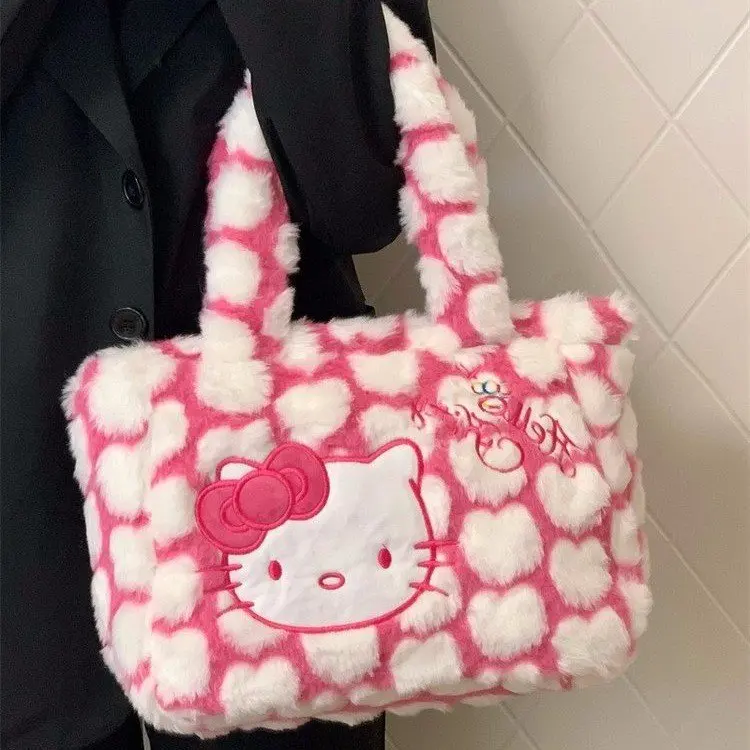 

Hello Kitty Fluffy Handbag For Y2k Girl New Sanrio Fashion Leisure Korean Style Shoulder Bags Women Pink Cute Plush Spot Bags