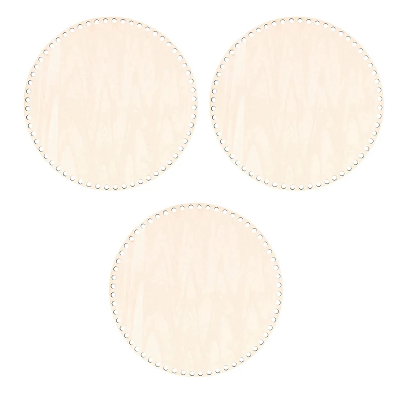 

3PCS 30Cm Natural Wooden Basket Bottom With Hole,Circle Blank Wood Base For DIY Knitting Crochet Bag Bottom Shaper Craft