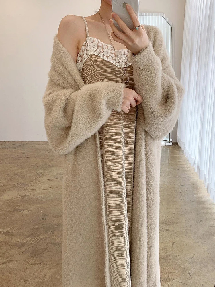 

Long Cardigan Women Autumn Winter Vintage Fluffy Sweater Female Korean Fashion Sweet Cardigans Lady Elegant Loose Soft Sweaters