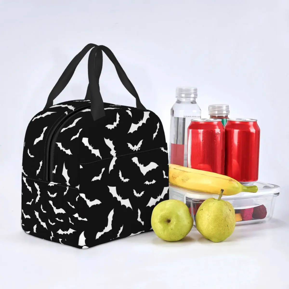 Bats Black Lunch Bag Portable Insulated Canvas Cooler Bag Thermal School Lunch Box for Women Children