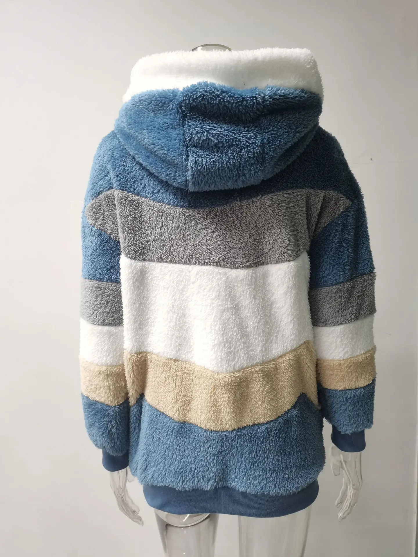 Thick Warm Fleece Coats Woman Winter 2022  Plush Patchwork Zipper Pocket Hooded Loose Casual Jacket Women Coat Ladies Clothing