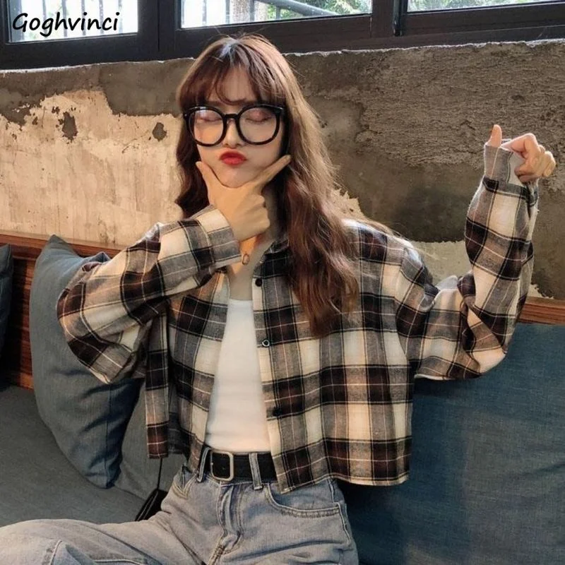 

Shirts Women Plaid Korean Style Long Sleeves All-match Streetwear Popular Trendy Daily Students Spring Casual New Retro Harajuku
