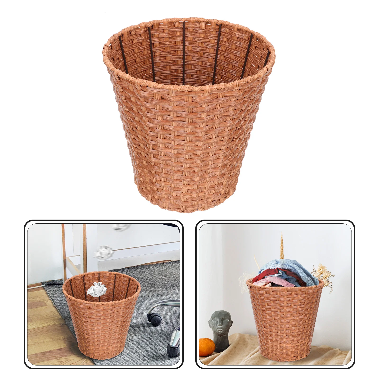 

Basket Can Trash Woven Storage Rattan Garbage Wicker Wastebasket Waste Organizer Clothes Laundry Baskets Hyacinth Water Bins