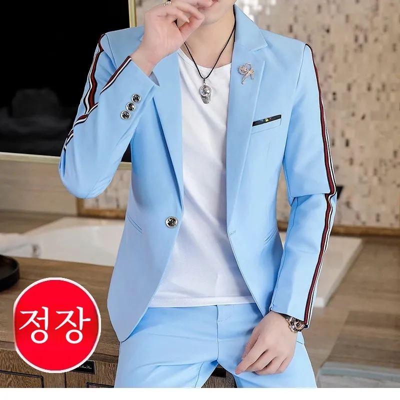 Корейский повседневный костюм мужской весенне-осенний облегающий модный