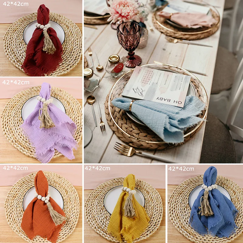 

Хлопчатобумажные салфетки в стиле ретро, многоразовые декоративные полотенца для стола цвета слоновой кости в стиле бохо, Свадебный Праздн...