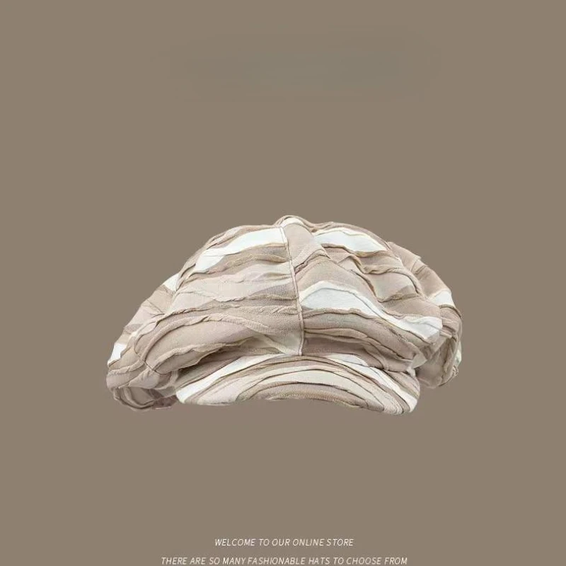 

New Niche Designer Pleated Cloud Hat Japanese Spring and Summer Trend Female Octagonal Hat Fashion All-match Beret
