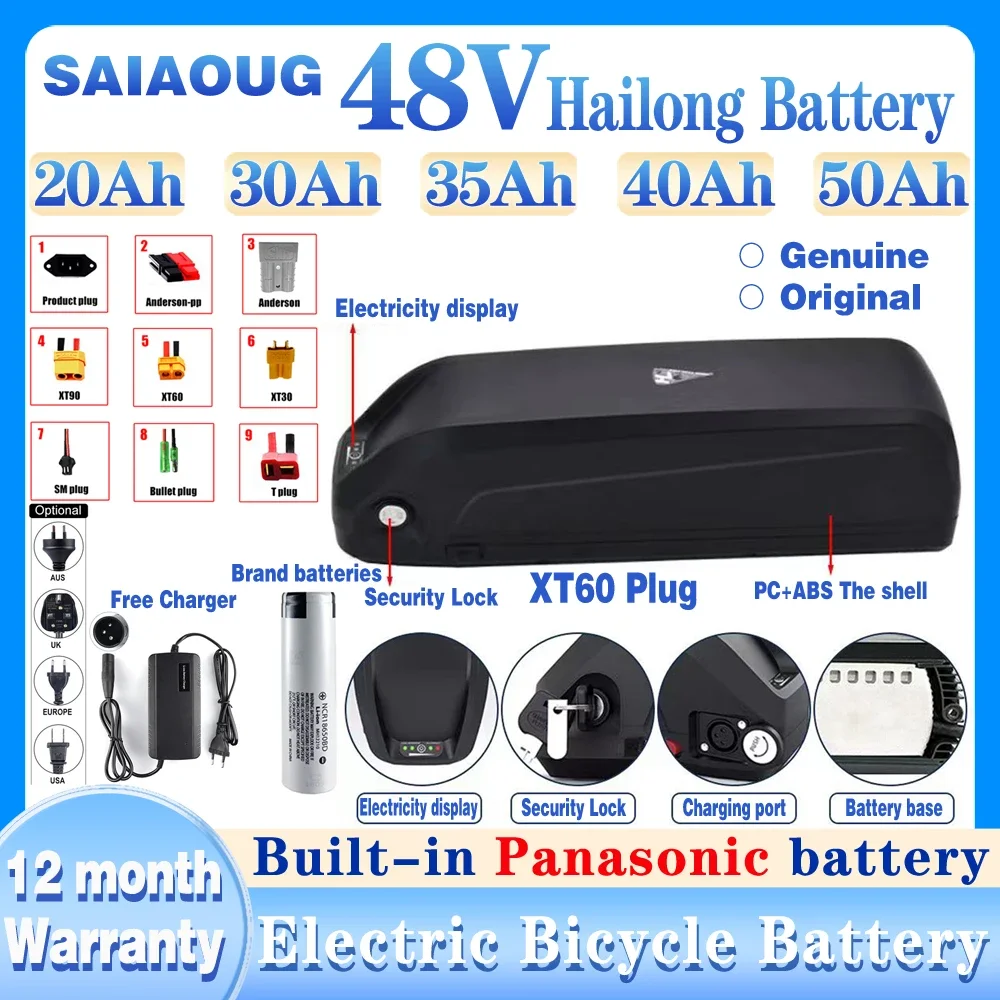 

Batterij Voor Elektrische Fiets 48V 20ah 24ah 30ah 40ah 50ah Hailong Batterij 48V Lithium Batterij 300W-2000W Fietsbatterij
