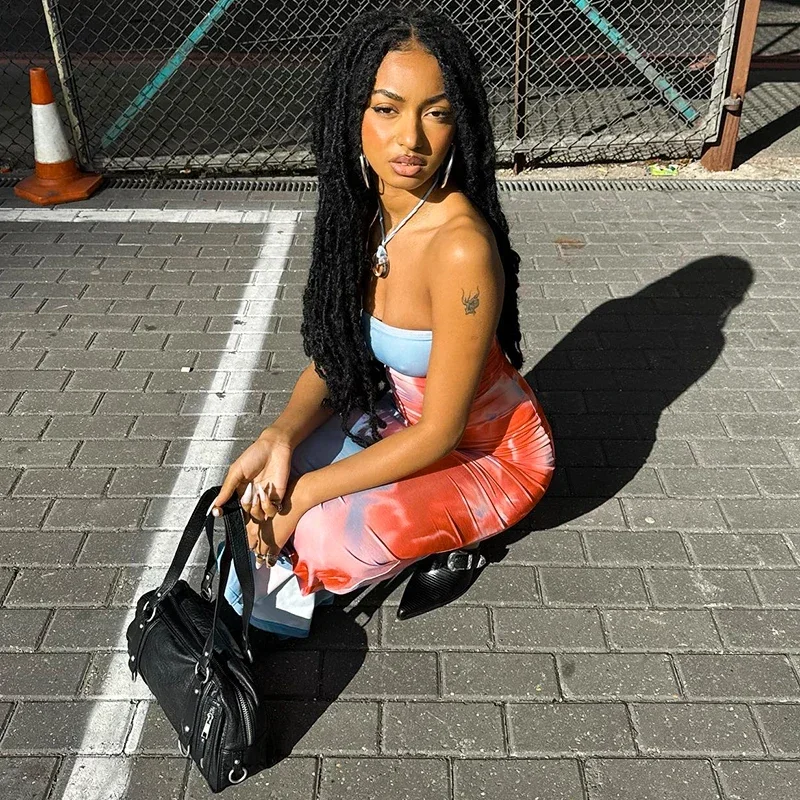 Женское платье-макси без бретелек BWQ Длинный эластичный сарафан с открытыми